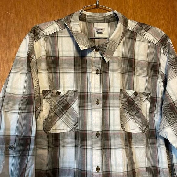 Carhartt Plaid Button Down Shirt - White and Brown - Picture 2 of 7